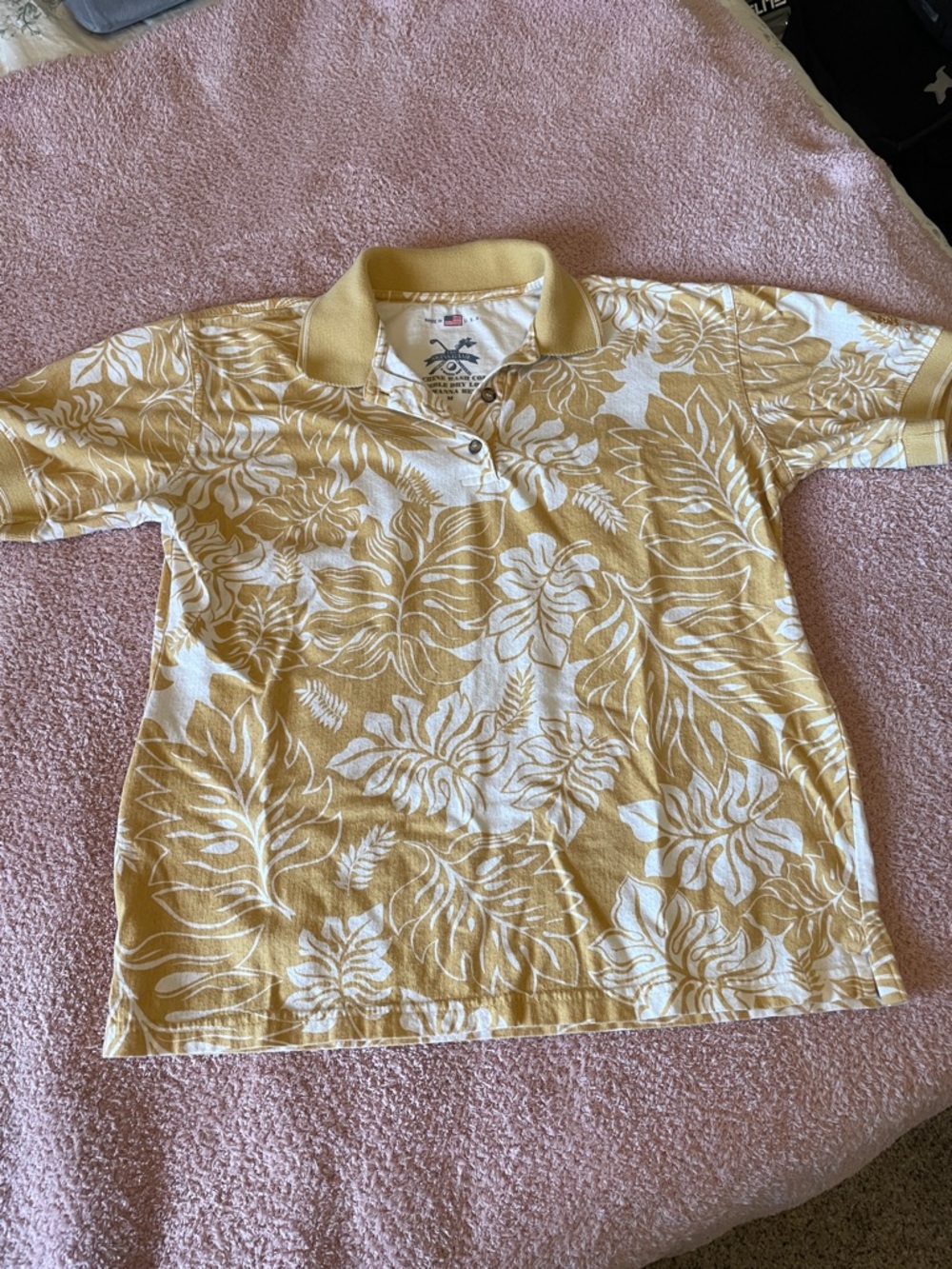 Mens Yellow Floral Polo Shirt